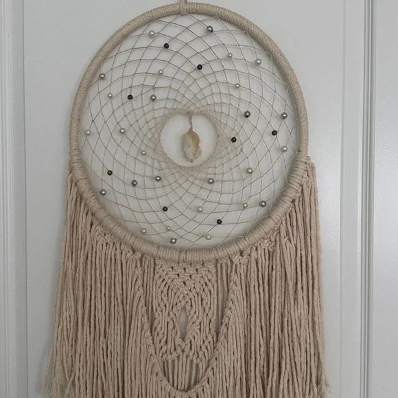 Handcrafted Cream Dreamcatcher with Fringe XL 49 Length - Picture 9 of 9